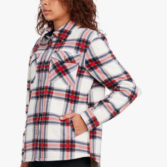 Sage Women's Long Sleeve Plaid Super Plush Sherpa Lined Fleece Shirt Jacket M - Picture 2 of 14